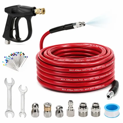 Sewer Jetter Kit for Pressure Washer – 5800 PSI High Pressure Drain Cleaning Hose with Rotating & Corner Nozzles | 50FT & 100FT Options