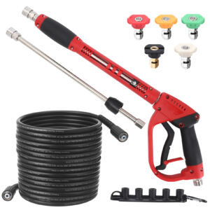 Pressure Washer Gun & Hose Kit – 50FT High-Pressure Hose with Spray Gun, Wand Extension, 5 Nozzle Tips, M22-14mm Fittings, 3600 PSI