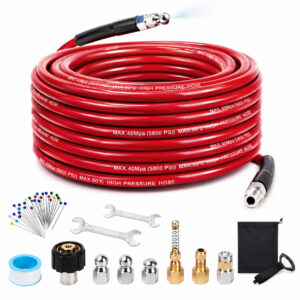 Pressure Washer Sewer Jetter Kit – 5800 PSI Drain Cleaner Hose with Rotating & Corner Nozzles, 1/4" NPT Fitting