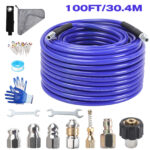 Sewer Jetter Kit for Pressure Washer, 5800 PSI Drain Cleaning Hose with 1/4" NPT Corner, Rotating & Button Nozzles