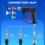 Short Pressure Washer Gun with Foam Cannon, 1L Foam Bottle, 1/4" Quick Connect, 3/8" Inlet, M22-14mm and M22-15mm Fittings, 5 Spray Nozzle Tips, Car Wash Cleaning Kit - Image 5