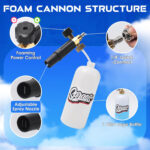 Short Pressure Washer Gun with Foam Cannon, 1L Foam Bottle, 1/4" Quick Connect, 3/8" Inlet, M22-14mm and M22-15mm Fittings, 5 Spray Nozzle Tips, Car Wash Cleaning Kit - Image 6
