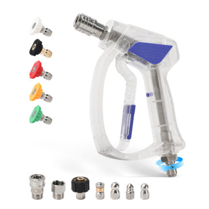 5000 PSI Short Pressure Washer Gun with Self-Locking Quick Connect, 360° Swivel 3/8" Plug, M22 Adapters & 5 Nozzle Tips