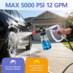 5000 PSI Short Pressure Washer Gun with Self-Locking Quick Connect, 360° Swivel 3/8" Plug, M22 Adapters & 5 Nozzle Tips - Image 2