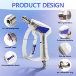 5000 PSI Short Pressure Washer Gun with Self-Locking Quick Connect, 360° Swivel 3/8" Plug, M22 Adapters & 5 Nozzle Tips - Image 6