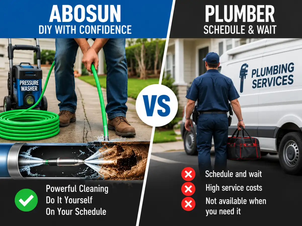 Abosuv jetter vs a standard clogged pipe