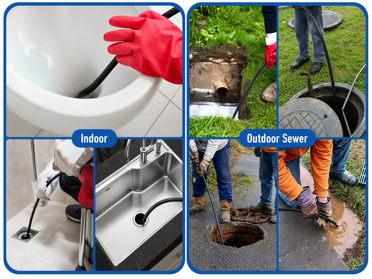 Indoor and outdoor sewer cleaning