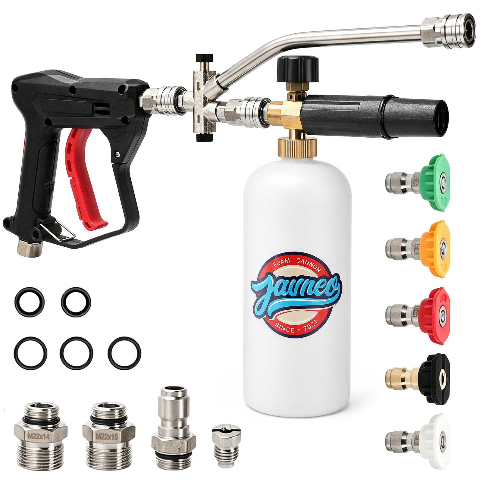 Pressure Washer Foam Cannon Kit with Short Gun, 1.1mm Orifice & Quick-Connect Adapters